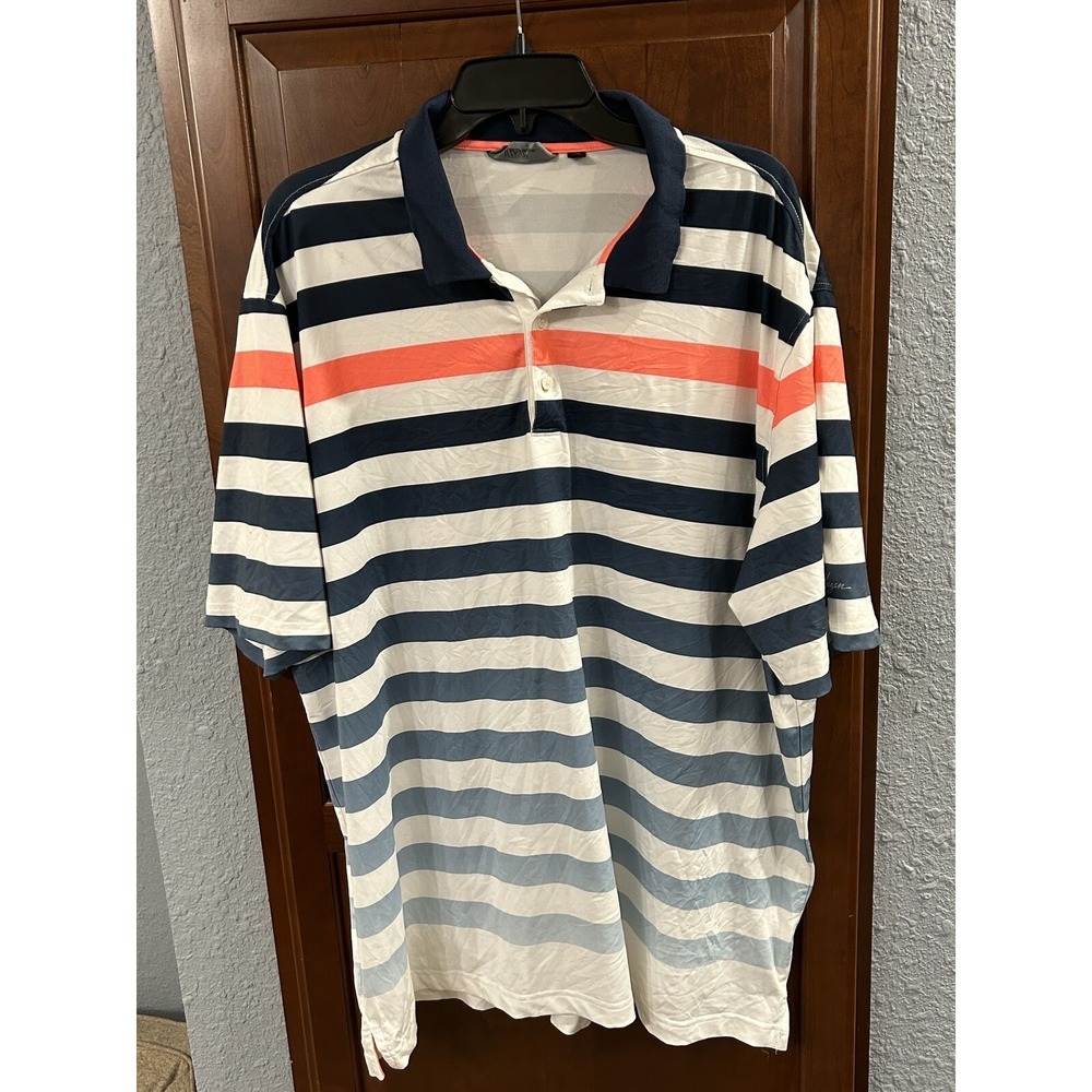 Walter Hagen 11 Majors Golf Polo Shirt 2XL White Blue Stripes Short Sleeve Mens